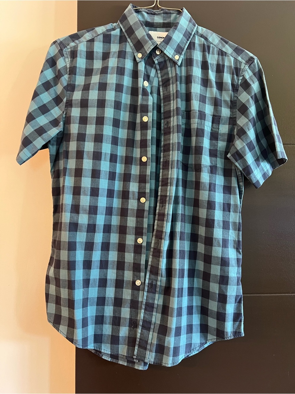 Sonoma Short-Sleeve Button-Down Plaid Shirt - Blue/Black